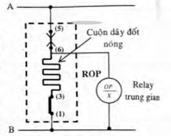 Sơ đồ mạch điện của relay bảo vệ áp lực dầu cho máy nén.